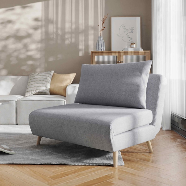Flash Furniture Shaw Convertible Tri-Fold Sleeper Chair w/Pillow, Channel Stitching and Hideaway Legs in Light Gray BO-BS-BS031-LTGRY-GG - main